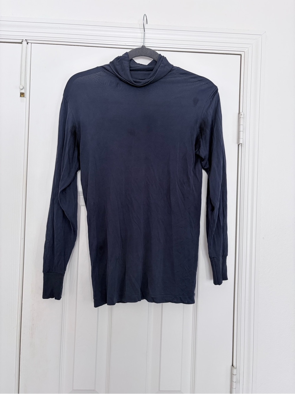 WinterSilks Lightweight Navy Long Sleeve  Layering Turtleneck, 100%silk